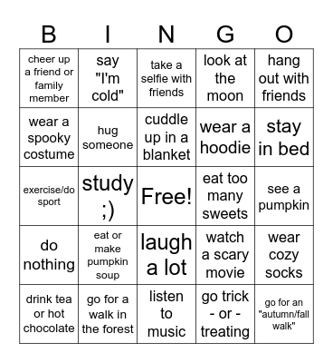 Fall Break/Autumn Break Bingo :) Bingo Card