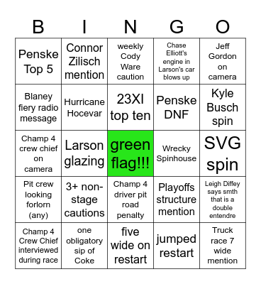 2025 NASCAR Cup Series Championship Race Bingo Card