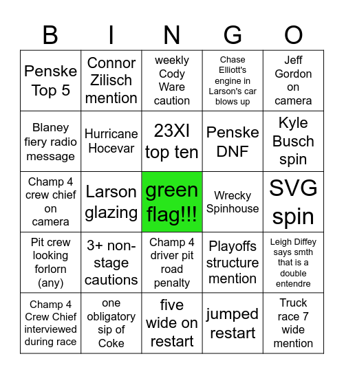 2025 NASCAR Cup Series Championship Race Bingo Card