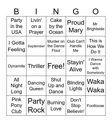 Party Songs Bingo Card