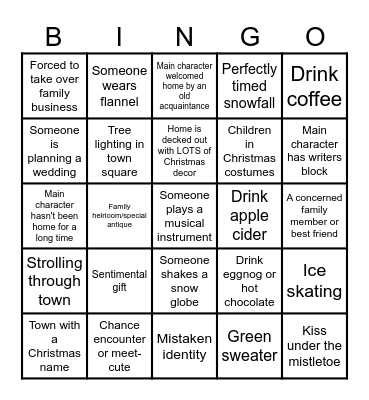 Hallmark Christmas Movie Bingo Card