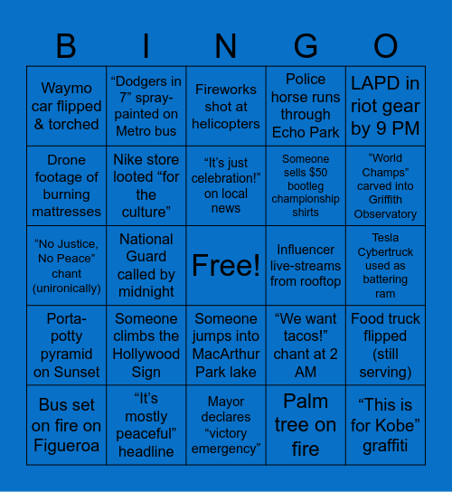 Dodgers Parade Bingo Card