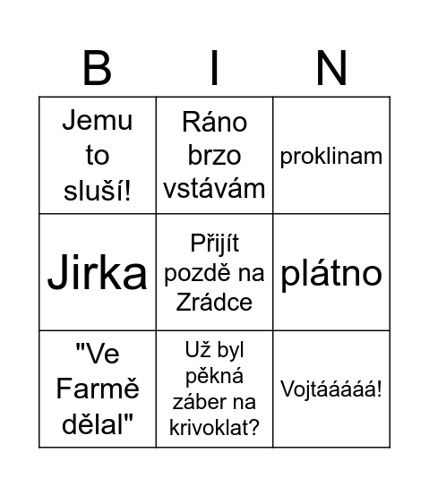 Kája zrádci Bingo Card