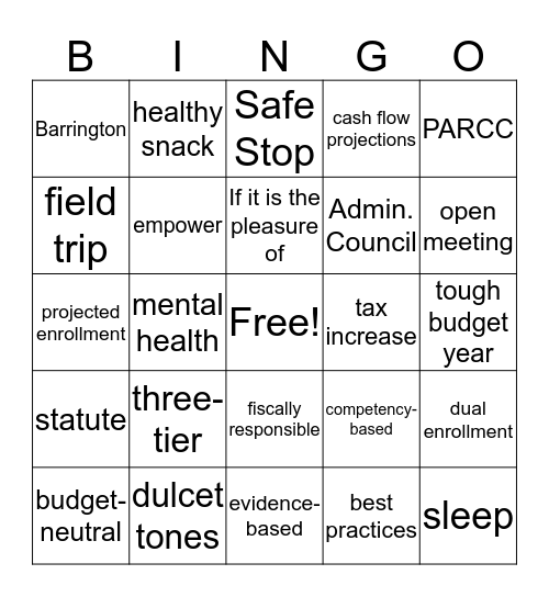 EG School Committee BINGO Card