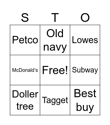 Store and fast food Bingo Card