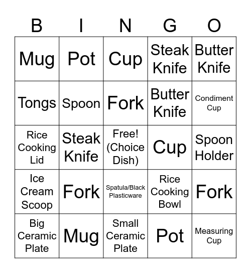DISHES BINGO Card