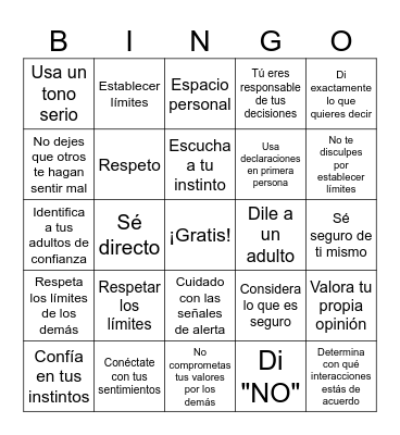 Healthy Boundaries Bingo Card