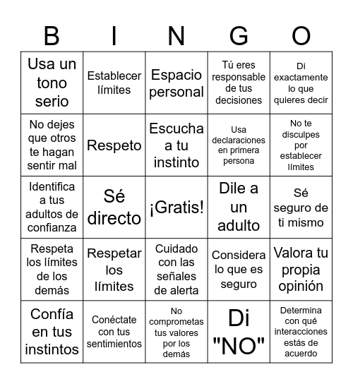 Healthy Boundaries Bingo Card