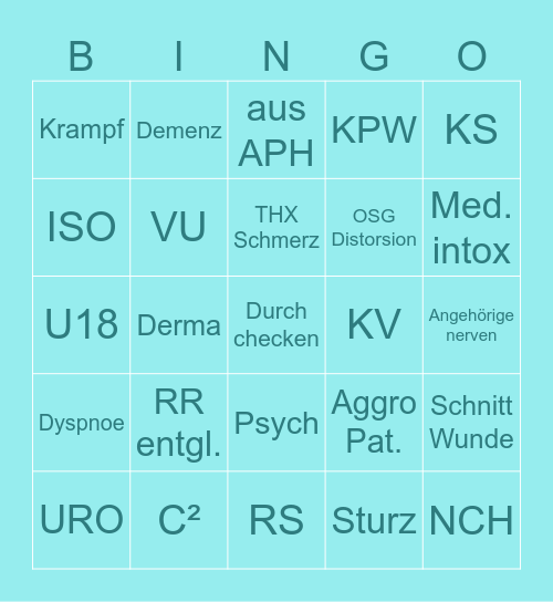 Triage Bingo Card