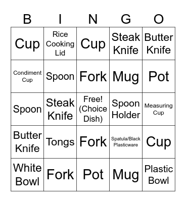 Dishes Bingo Card