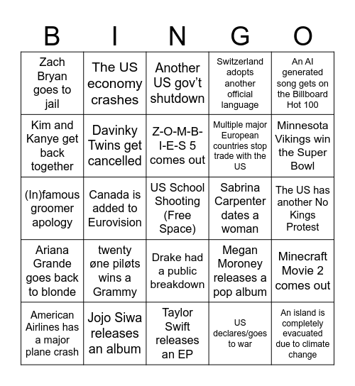 2026 Bingo! Bingo Card
