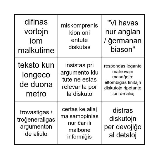Diskuti kun Galeks Bingo Card