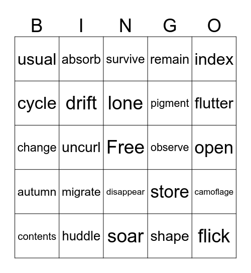 A Season of Change Bingo Card