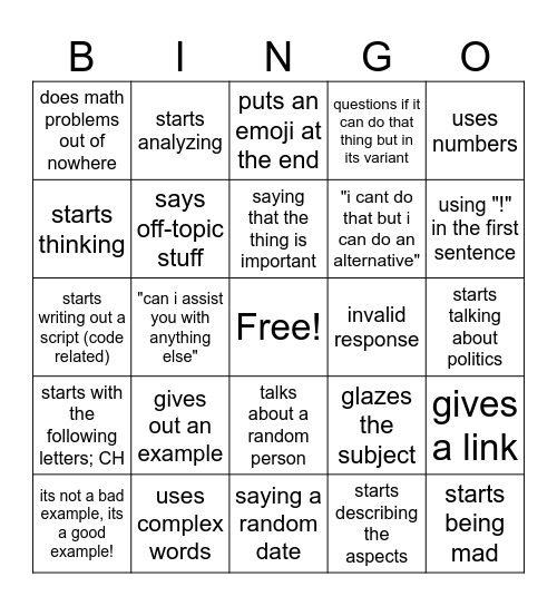 chatgpt bingo Card