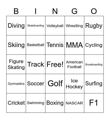 Sports Bingo Card