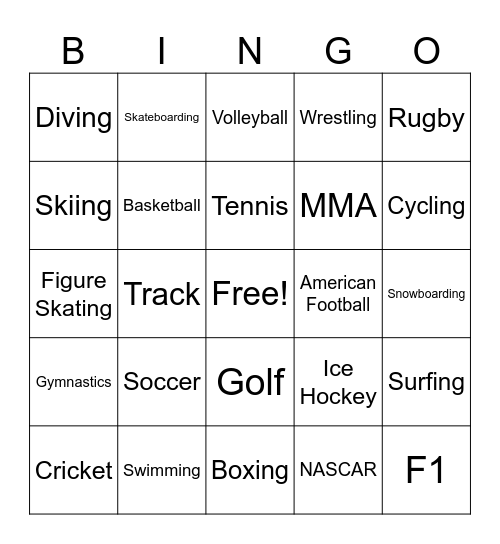 Sports Bingo Card