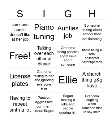 Family Core 💕 Bingo Card
