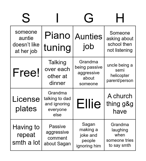 Family Core 💕 Bingo Card