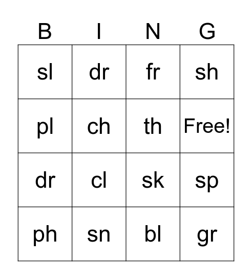 Blends Bingo Card