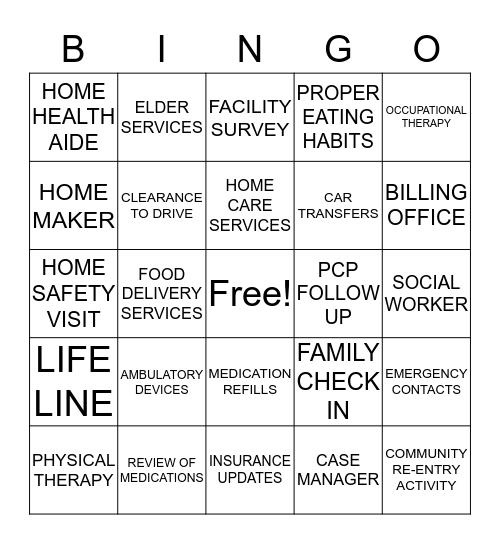 DISCHARGE PLANNING  Bingo Card