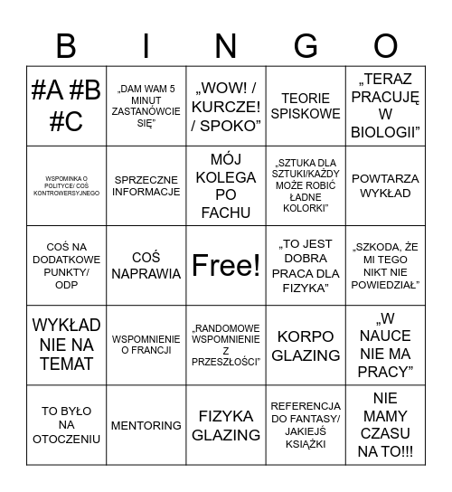 MR KOSTKA BINGO Card
