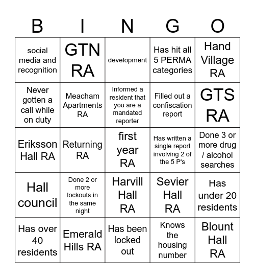 Housing Bingo Card