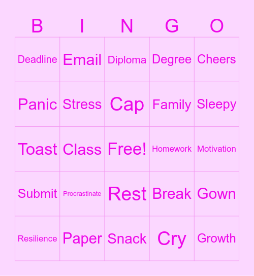 Graduation Bingo Card