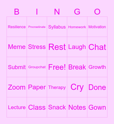 Graduation Bingo Card