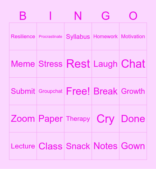 Graduation Bingo Card