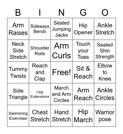 Exercises Bingo Card