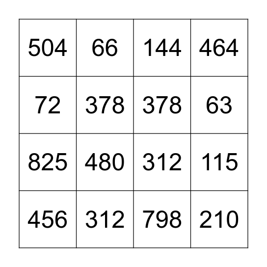 Multiplication Bingo Card