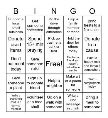 Kindness Bingo Card