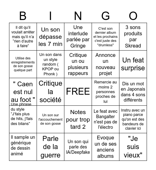 Album Orelsan Bingo Card