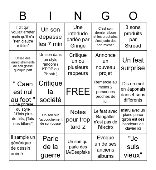 Album Orelsan Bingo Card