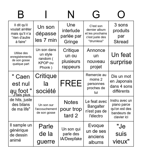 Album Orelsan Bingo Card