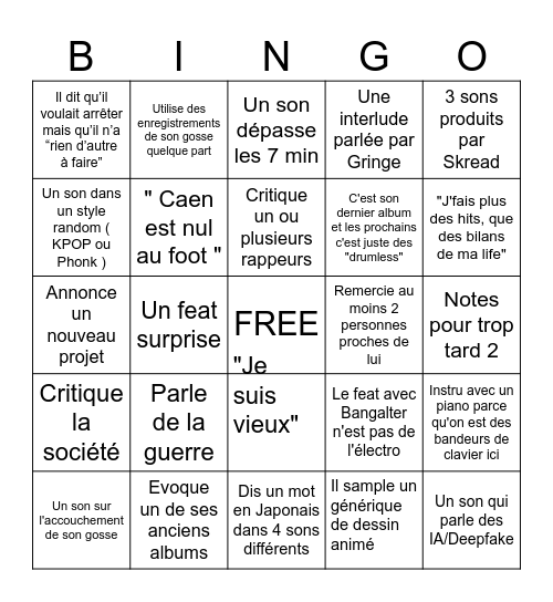 Album Orelsan Bingo Card