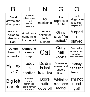 Family Gathering Bingo Card