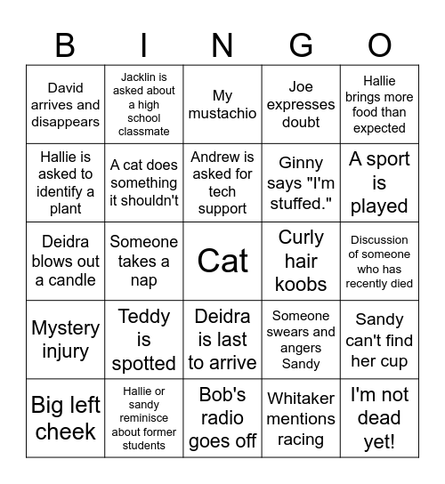 Family Gathering Bingo Card