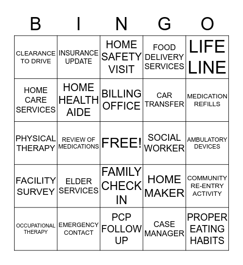 DISCHARGE PLANNING  Bingo Card