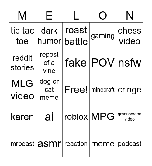 yt shorts Bingo Card