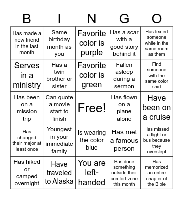 Social Bingo Card