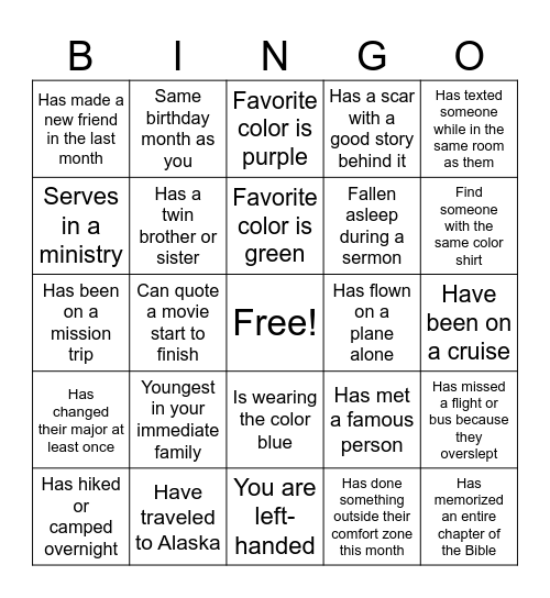 Social Bingo Card