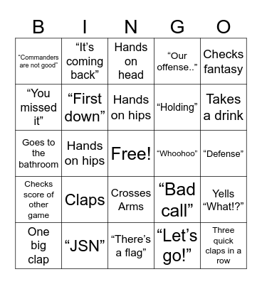 Football Bingo Card