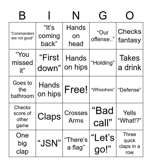 Football Bingo Card