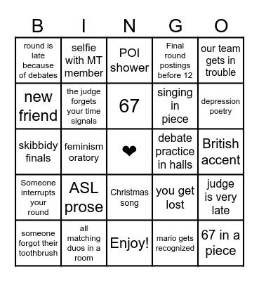 BEST! Bingo Card