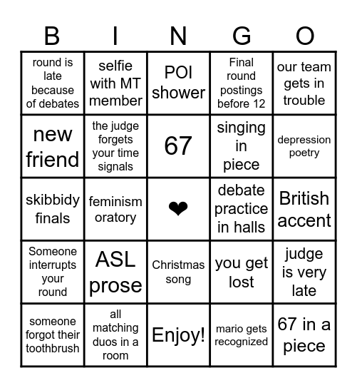 BEST! Bingo Card