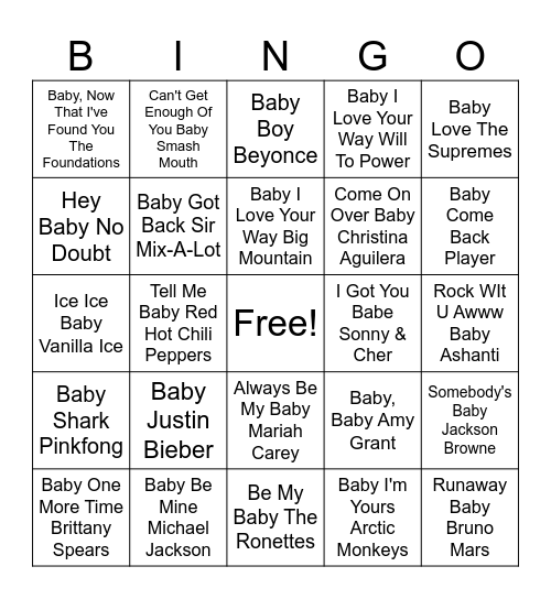 Denise's Baby Shower Bingo Card