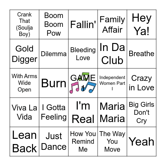 Early 2000's Music BINGO Card