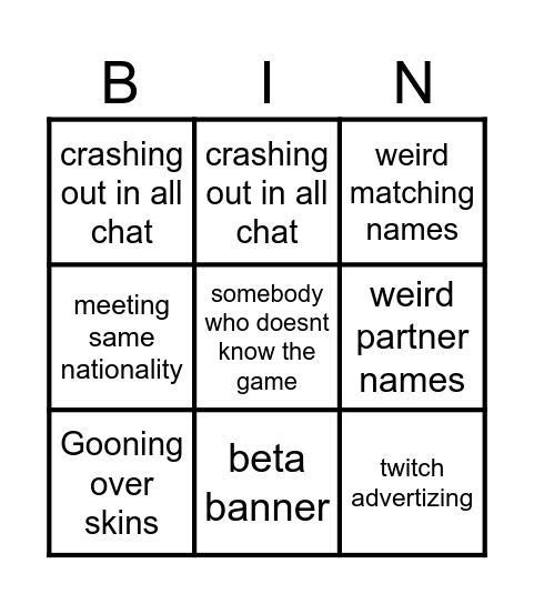 valoranto Bingo Card