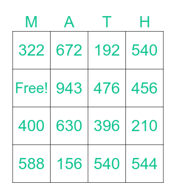 Double Digit Multiplication Bingo Card